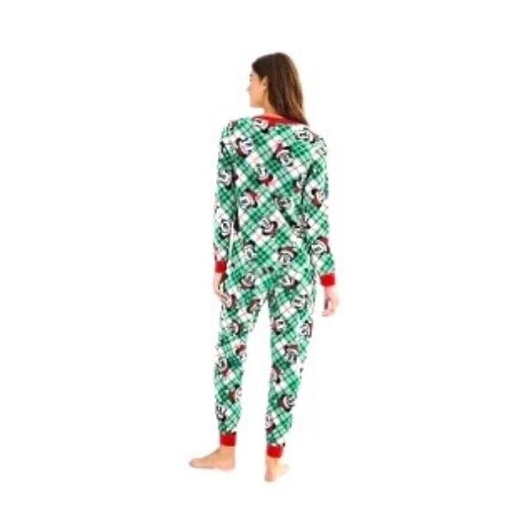 Disney Mickey Mouse Womens Red Green Plaid Fleece Pajamas 2 Pc Sets Sz M New - Picture 4 of 11